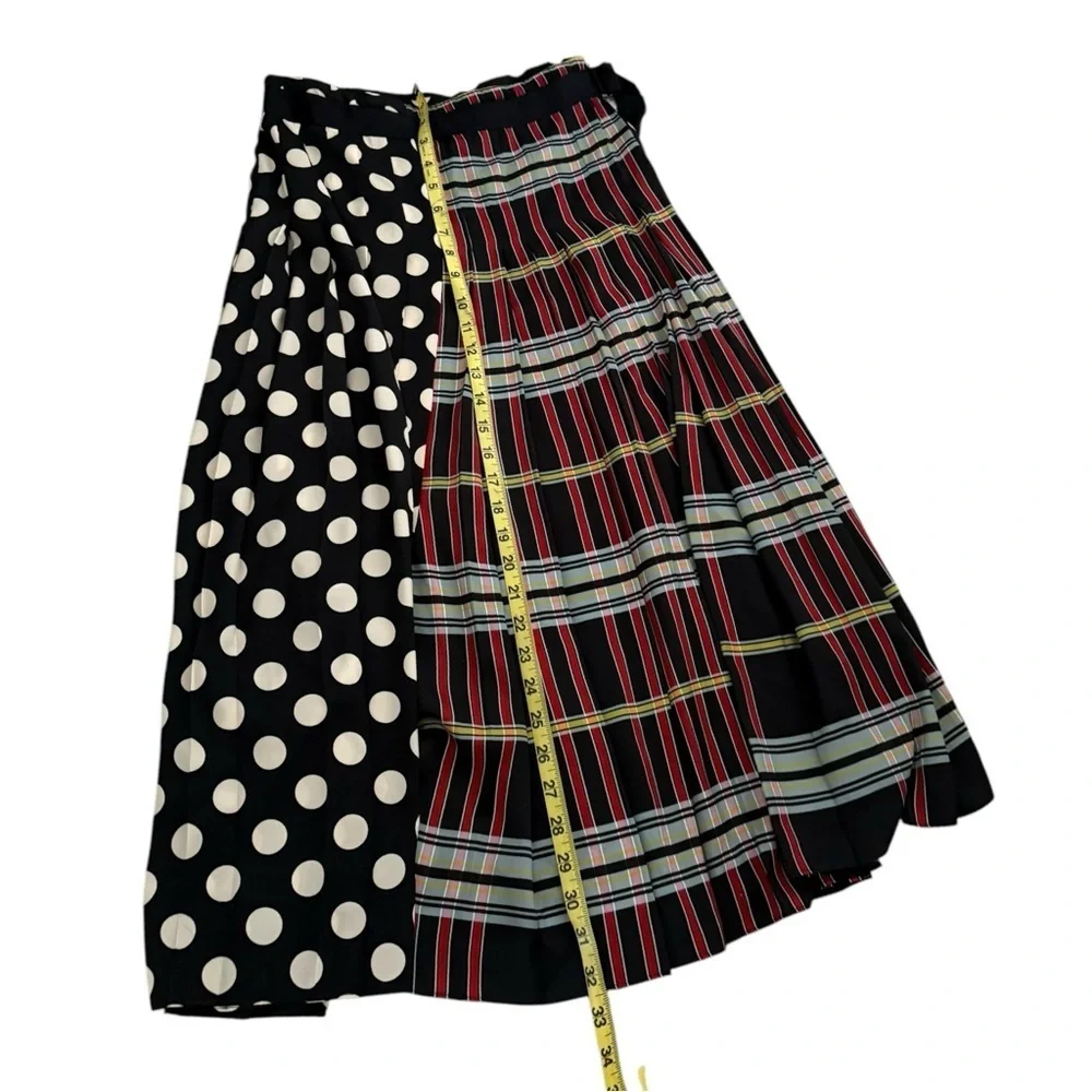 Zara Multicolored Patterned Midi Skirt Pleated Sz XS Wrap Belted Polka Dot Plaid - Picture 4 of 7